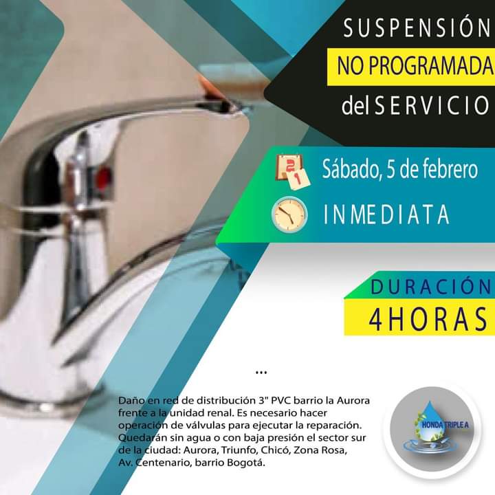 ATENCION USUARIOS SUSPENSION NO PROGRAMADA DEL SERVICIO.